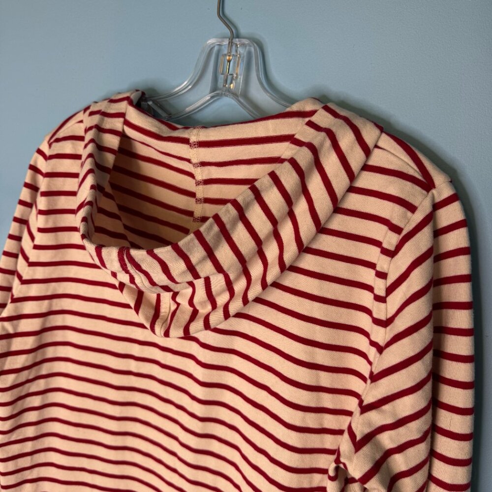Red and Cream Striped Cotton Pullover Hoodie with Lacing - L - Picture 7 of 9